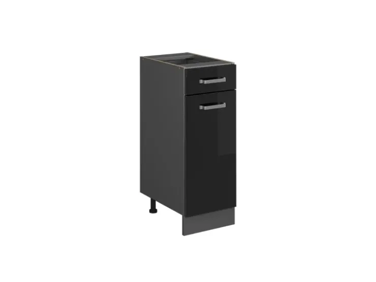Einbauküchen<Vicco Küchenunterschrank R-Line Schwarz Hochglanz/Anthrazit 30 cm ohne Arbeitsplatte Schwarz Glänzend