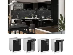 Sale Vicco Küchenunterschrank R-Line Schwarz Hochglanz 60 cm mit Schublade ohne Arbeitsplatte Schwarz Glänzend