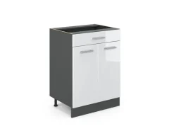 Pfannen<Vicco Küchenunterschrank R-Line Hochglanz 60 cm mit Schublade ohne Arbeitsplatte Weiß