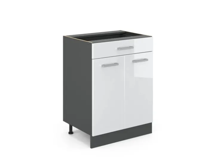 Pfannen<Vicco Küchenunterschrank R-Line Hochglanz 60 cm mit Schublade ohne Arbeitsplatte Weiß