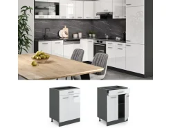 Pfannen<Vicco Küchenunterschrank R-Line Hochglanz 60 cm mit Schublade ohne Arbeitsplatte Weiß