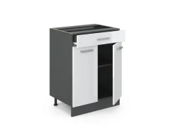 Pfannen<Vicco Küchenunterschrank R-Line Hochglanz 60 cm mit Schublade ohne Arbeitsplatte Weiß