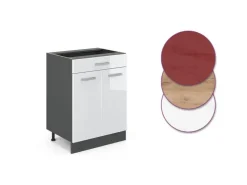 Pfannen<Vicco Küchenunterschrank R-Line Hochglanz 60 cm mit Schublade ohne Arbeitsplatte Weiß