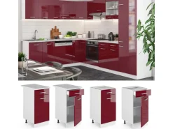 Pfannen<Vicco Küchenunterschrank R-Line Bordeaux Hochglanz/Weiß 40 cm AP Marmor Bordeaux-Glanz
