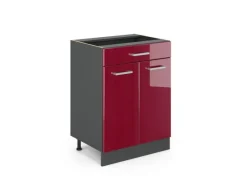 Sale Vicco Küchenunterschrank R-Line Bordeaux Hochglanz/Anthrazit 60 cm mit Schublade ohne Arbeitsplatte Pfannen|Einbauküchen