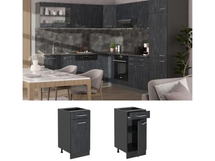 Best Vicco Küchenunterschrank R-Line Hochglanz/Anthrazit 30 cm AP Anthrazit Pfannen