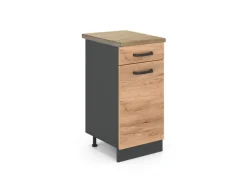 Pfannen<Vicco Küchenunterschrank R-Line Goldkraft /Anthrazit 40 cm AP mit Anthrazit Korpus Eiche