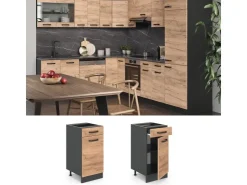 Pfannen<Vicco Küchenunterschrank R-Line Goldkraft /Anthrazit 40 cm AP mit Anthrazit Korpus Eiche