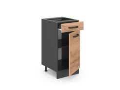 Pfannen<Vicco Küchenunterschrank R-Line Goldkraft /Anthrazit 40 cm AP mit Anthrazit Korpus Eiche