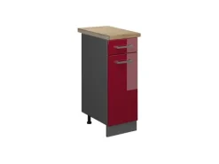 New Vicco Küchenunterschrank R-Line Bordeaux Hochglanz/Anthrazit 30 cm AP Eiche Pfannen