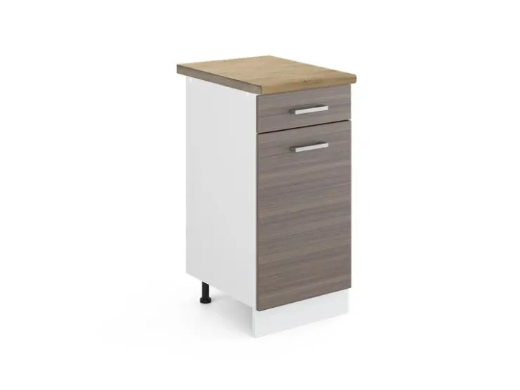 Pfannen<Vicco Küchenunterschrank R-Line Schubladenschrank für die Küche Grau/Weiß 40 cm AP Eiche Edelgrau