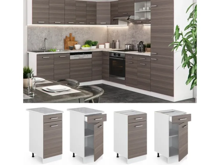 Pfannen<Vicco Küchenunterschrank R-Line Schubladenschrank für die Küche Grau/Weiß 40 cm AP Eiche Edelgrau