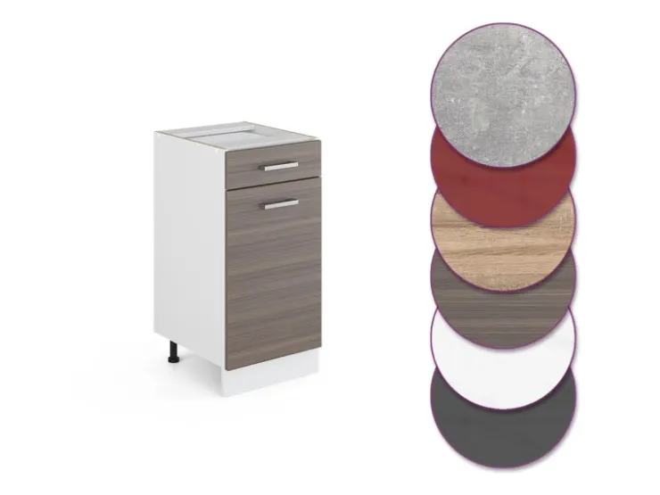 Pfannen<Vicco Küchenunterschrank R-Line Schubladenschrank für die Küche Grau/Weiß 40 cm AP Eiche Edelgrau