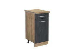 Pfannen<Vicco Küchenunterschrank R-Line Schubladenschrank für die Küche Schwarz Beton 40 cm AP Eiche mit Goldkraft Eiche Korpus Beton Anthrazit