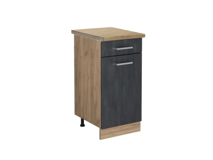 Pfannen<Vicco Küchenunterschrank R-Line Schubladenschrank für die Küche Schwarz Beton 40 cm AP Eiche mit Goldkraft Eiche Korpus Beton Anthrazit