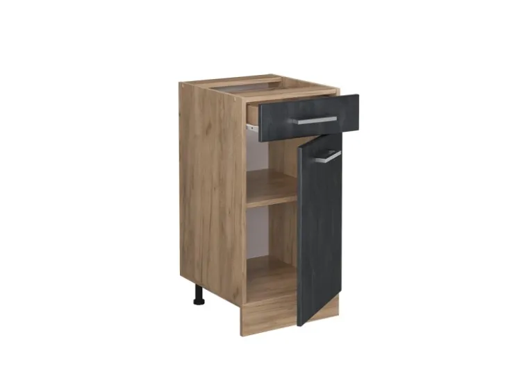 Pfannen<Vicco Küchenunterschrank R-Line Schubladenschrank für die Küche Schwarz Beton 40 cm AP Eiche mit Goldkraft Eiche Korpus Beton Anthrazit
