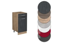 Pfannen<Vicco Küchenunterschrank R-Line Schubladenschrank für die Küche Schwarz Beton 40 cm AP Eiche mit Goldkraft Eiche Korpus Beton Anthrazit