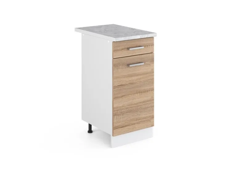 Pfannen<Vicco Küchenunterschrank R-Line Schubladenschrank für die Küche Sonoma/Weiß 40 cm AP Marmor Sonoma Eiche