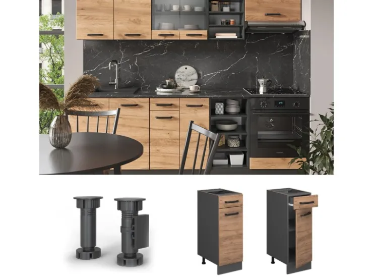 Sale Vicco Küchenunterschrank R-Line Artisan-Eiche/Goldkraft Eiche 40 cm AP Anthrazit Pfannen