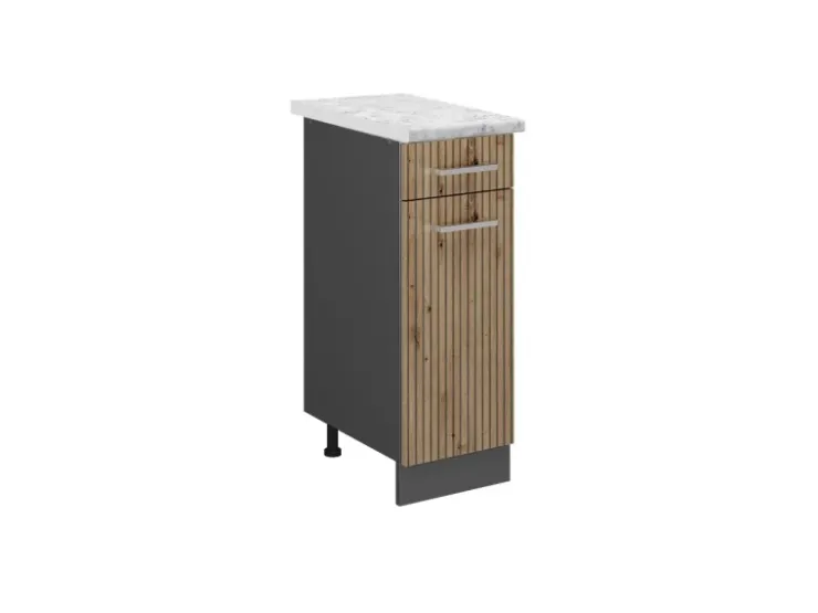 Pfannen<Vicco Küchenunterschrank R-Line Artisan-Eiche/Anthrazit 30 cm AP Marmor Artisan Eiche