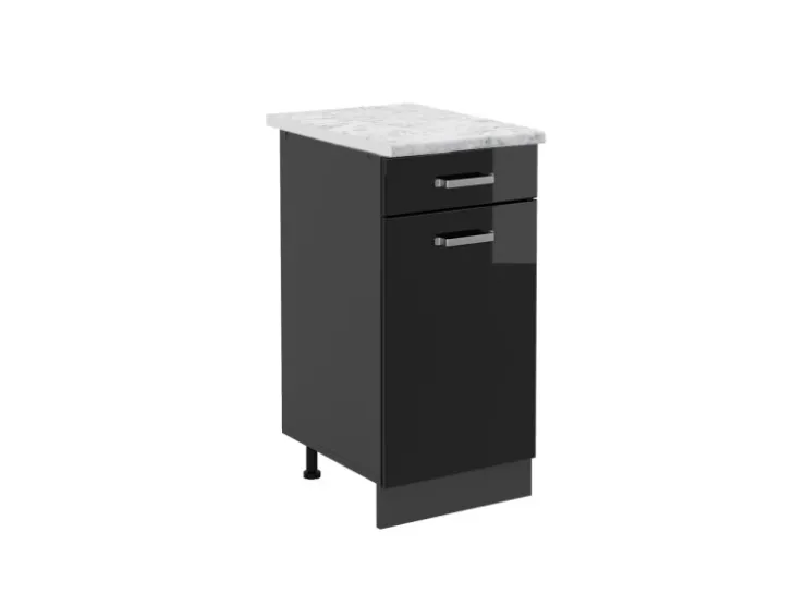 Pfannen<Vicco Küchenunterschrank R-Line Schubladenschrank für die Küche Schwarz Hochglanz 40 cm AP Marmor Schwarz Glänzend