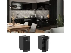 Pfannen<Vicco Küchenunterschrank R-Line Schubladenschrank für die Küche Schwarz Hochglanz 40 cm AP Marmor Schwarz Glänzend