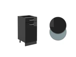 Pfannen<Vicco Küchenunterschrank R-Line Schubladenschrank für die Küche Schwarz Hochglanz 40 cm AP Marmor Schwarz Glänzend