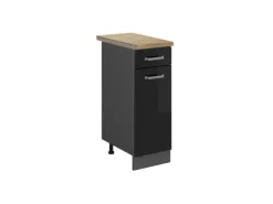 Discount Vicco Küchenunterschrank R-Line Schwarz Hochglanz/Anthrazit 30 cm AP Eiche Schwarz Glänzend