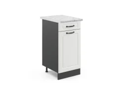 Pfannen<Vicco Küchenunterschrank R-Line Landhaus/Anthrazit 40 cm AP Marmor Weiß
