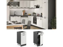 Pfannen<Vicco Küchenunterschrank R-Line Landhaus/Anthrazit 40 cm AP Marmor Weiß