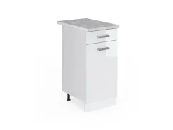 Pfannen<Vicco Küchenunterschrank R-Line Schubladenschrank für die Küche Hochglanz/ 40 cm AP Marmor Weiß