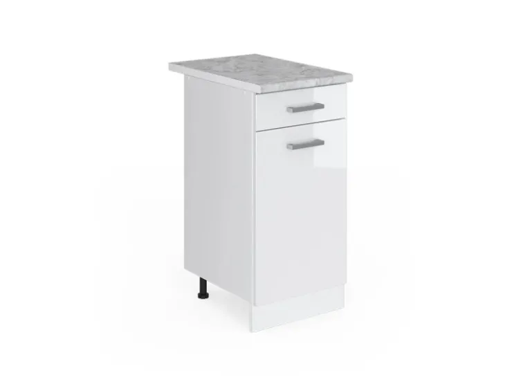 Pfannen<Vicco Küchenunterschrank R-Line Schubladenschrank für die Küche Hochglanz/ 40 cm AP Marmor Weiß