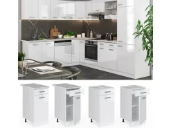 Pfannen<Vicco Küchenunterschrank R-Line Schubladenschrank für die Küche Hochglanz/ 40 cm AP Marmor Weiß