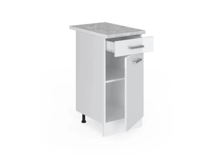 Pfannen<Vicco Küchenunterschrank R-Line Schubladenschrank für die Küche Hochglanz/ 40 cm AP Marmor Weiß