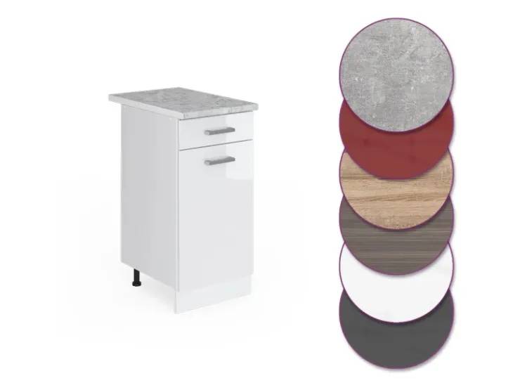 Pfannen<Vicco Küchenunterschrank R-Line Schubladenschrank für die Küche Hochglanz/ 40 cm AP Marmor Weiß
