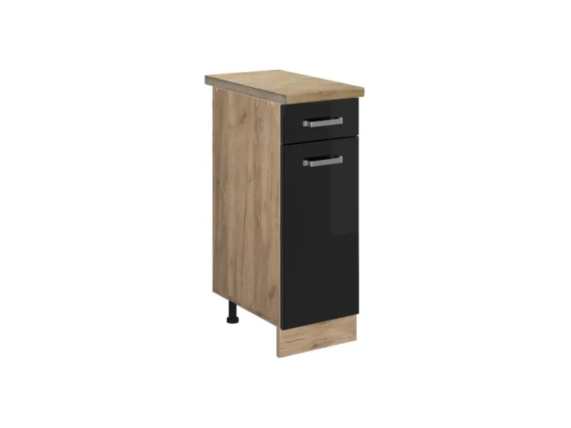 New Vicco Küchenunterschrank R-Line Schwarz Hochglanz/Goldkraft Eiche 30 cm AP Eiche Pfannen