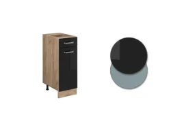 New Vicco Küchenunterschrank R-Line Schwarz Hochglanz/Goldkraft Eiche 30 cm AP Eiche Pfannen