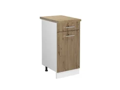 Best Vicco Küchenunterschrank R-Line Bordeaux Hochglanz/Goldkraft Eiche 40 cm AP Eiche Pfannen