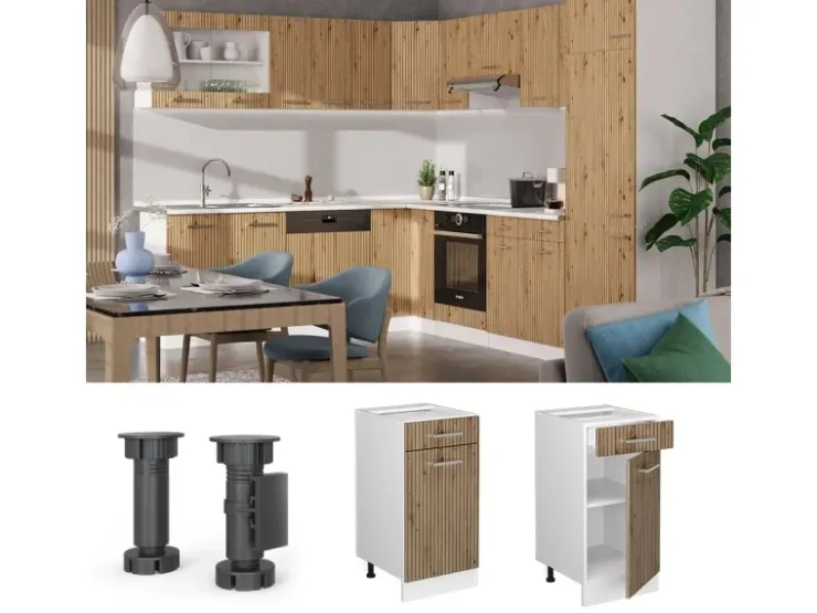 Sale Vicco Küchenunterschrank R-Line Schubladenschrank für die Küche Schwarz Beton 40 cm AP Marmor mit Goldkraft Eiche Korpus Beton Anthrazit