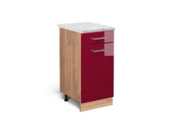 Pfannen<Vicco Küchenunterschrank R-Line Schubladenschrank für die Küche Bordeaux Hochglanz 40 cm AP Marmor Bordeaux-Glanz