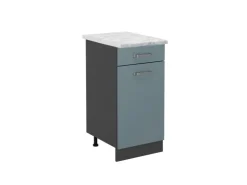 Best Vicco Küchenunterschrank R-Line Schubladenschrank für die Küche Blau-Grau/Anthrazit 40 cm AP Marmor Blaugrau
