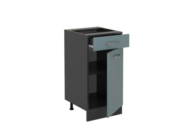 Best Vicco Küchenunterschrank R-Line Schubladenschrank für die Küche Blau-Grau/Anthrazit 40 cm AP Marmor Blaugrau