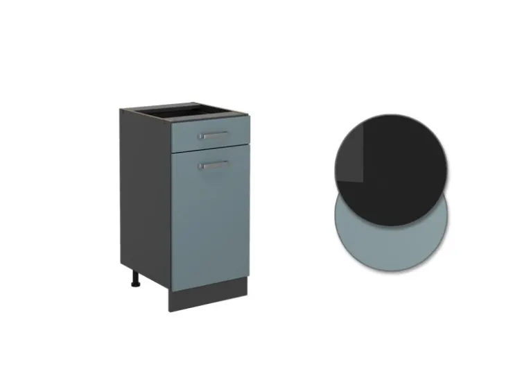Best Vicco Küchenunterschrank R-Line Schubladenschrank für die Küche Blau-Grau/Anthrazit 40 cm AP Marmor Blaugrau