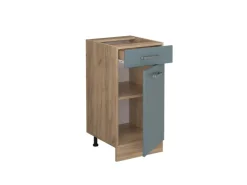 Best Vicco Küchenunterschrank R-Line Schubladenschrank für die Küche Schwarz Beton 30 cm AP Anthrazit mit Anthrazit Korpus Pfannen