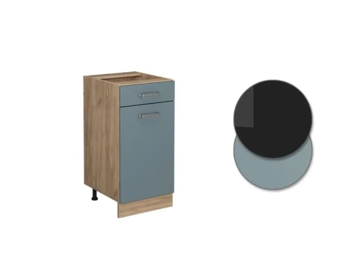 Best Vicco Küchenunterschrank R-Line Schubladenschrank für die Küche Schwarz Beton 30 cm AP Anthrazit mit Anthrazit Korpus Pfannen