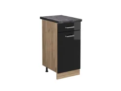 Pfannen<Vicco Küchenunterschrank R-Line Schwarz Hochglanz/Goldkraft Eiche 40 cm AP Anthrazit Schwarz Glänzend