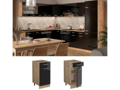 Pfannen<Vicco Küchenunterschrank R-Line Schwarz Hochglanz/Goldkraft Eiche 40 cm AP Anthrazit Schwarz Glänzend