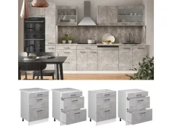 Küchenschränke<Vicco Küchenunterschrank R-Line /Weiß 60 cm mit Schubladen ohne Arbeitsplatte Beton
