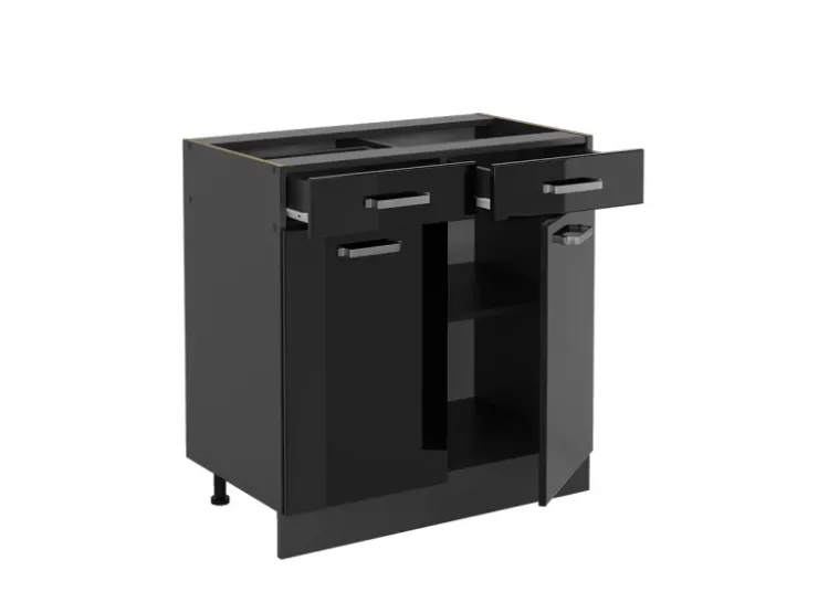 Hot Vicco Küchenunterschrank R-Line Schwarz Hochglanz/Anthrazit 80 cm ohne Arbeitsplatte Schwarz Glänzend