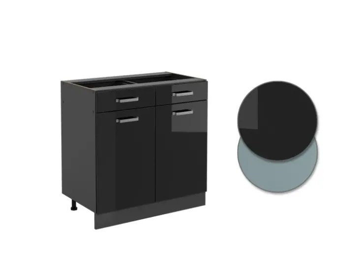 Hot Vicco Küchenunterschrank R-Line Schwarz Hochglanz/Anthrazit 80 cm ohne Arbeitsplatte Schwarz Glänzend